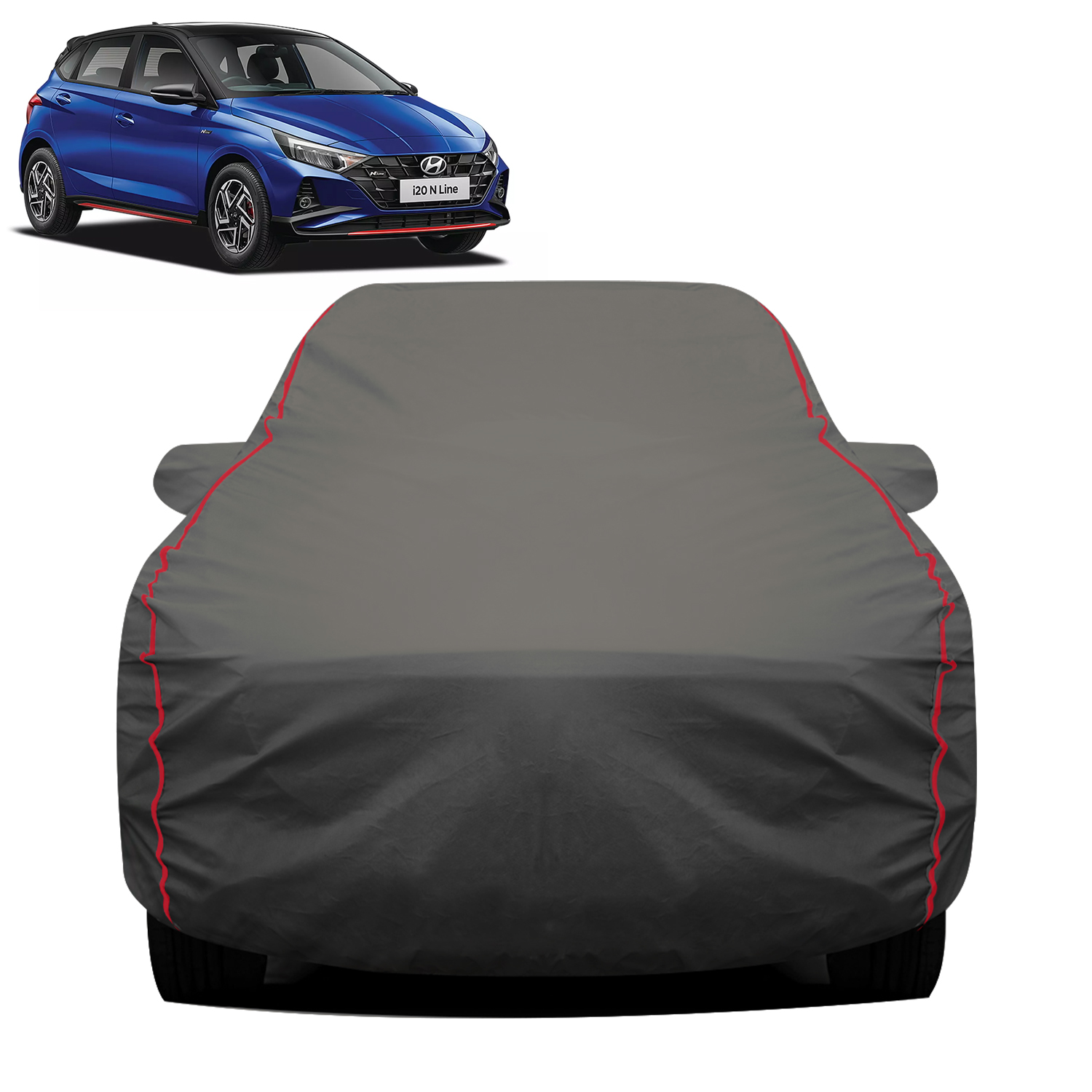 Carzex 2x2 Heavy Duty Red Border Car Body Cover Without Antenna For Hyundai Hyundai i20N Line 2021-2023